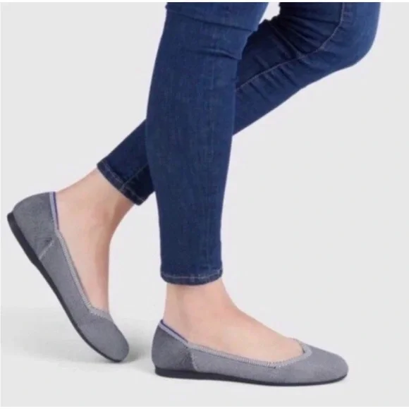 Rothys The Flat Flax Black & White Gray Birdseye Round Toe Ballet Shoes Sz 9.5 - Picture 2 of 14